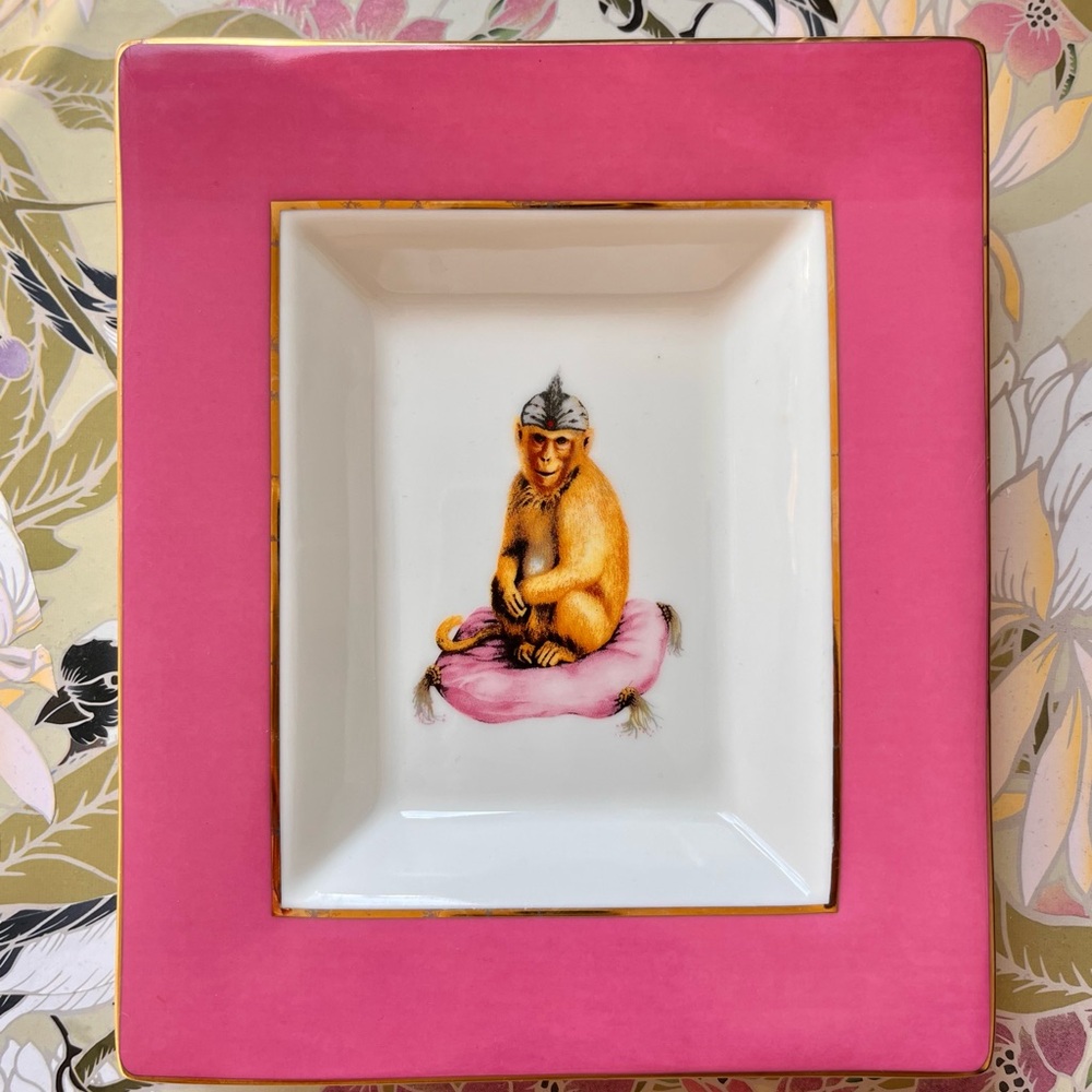 Pink and White Decorative Plate with Monkey Design (price per 1pc)